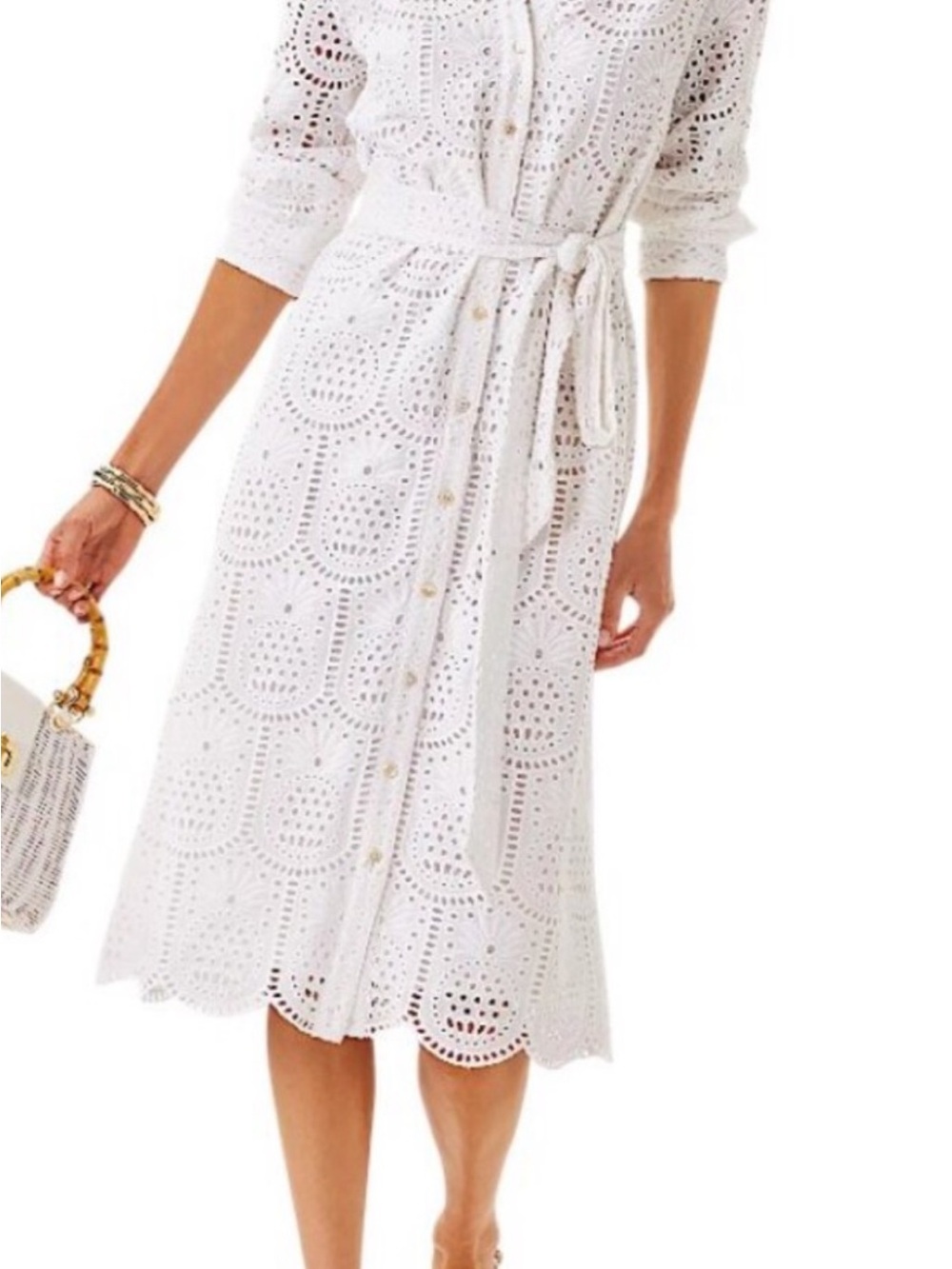 Lilly Pulitzer Eira White Eyelet Pineapple Button Front Midi Dress Size 6 NWT - Picture 2 of 14